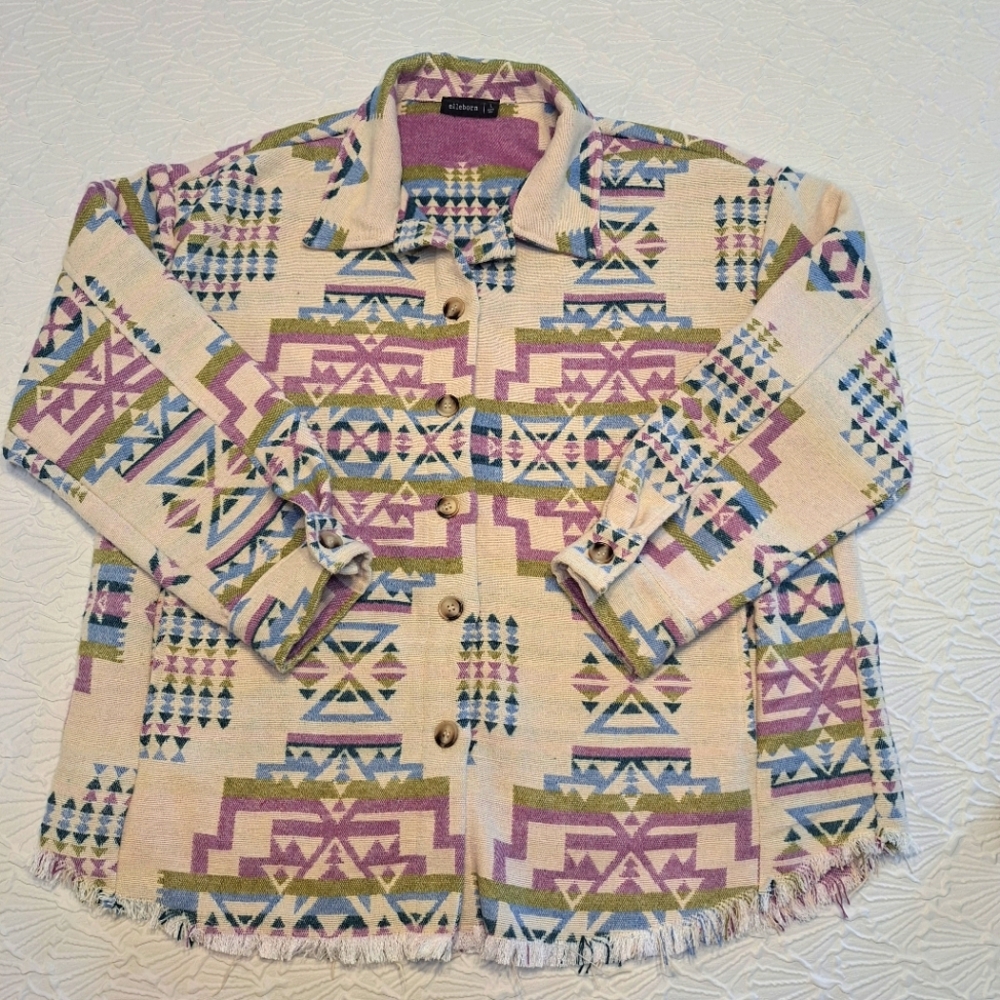 Elleborn Aztec Colorful Geometric Patterned Jacket Large